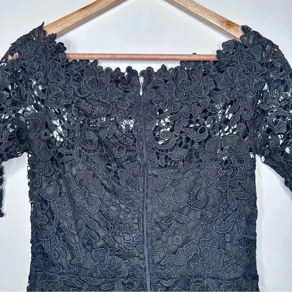 Paper Dolls London Black Off The Shoulder Frill Sleeve Crochet Lace Maxi Dress - Picture 8 of 13